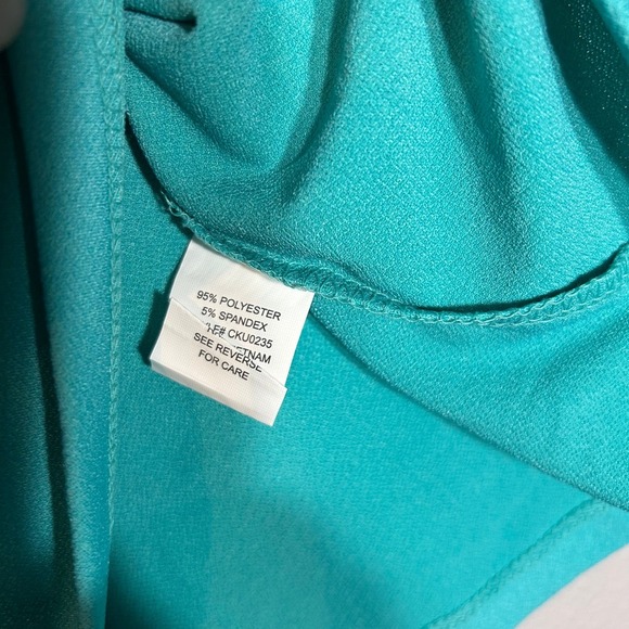 Notations Embellished Top Blouse 3/4 Sleeve Jewel Neck Teal Blue Size PM - Picture 6 of 7